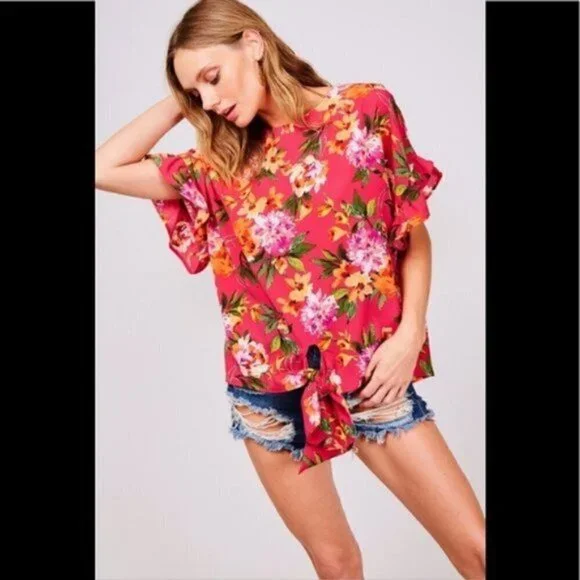 Fuchsia Floral Top NWT - Picture 2 of 7